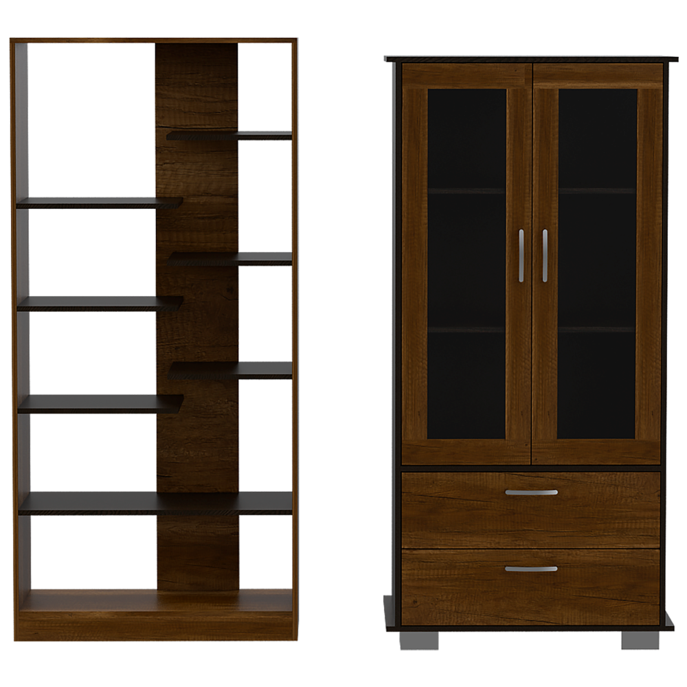 Biblioteca + Vitrina Color Caramelo y Wengue Para Sala De Estar